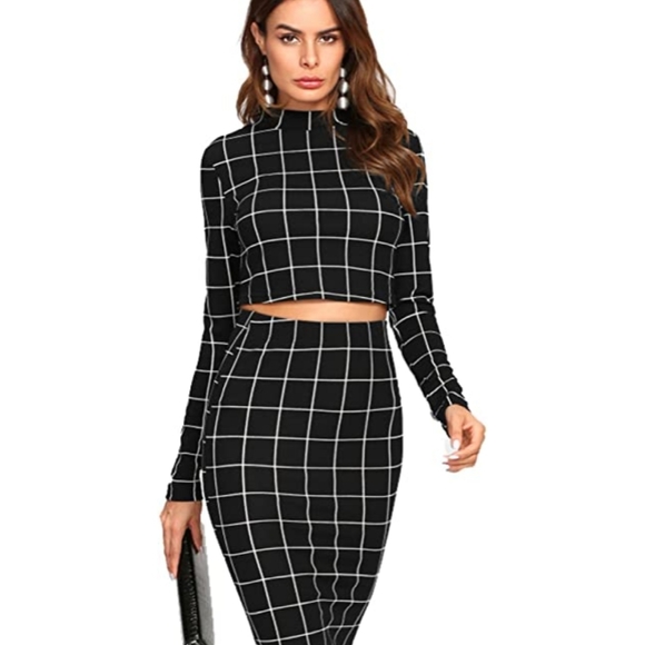 Women's Long sleeve crop top pencil midi skirt set - Picture 2 of 9